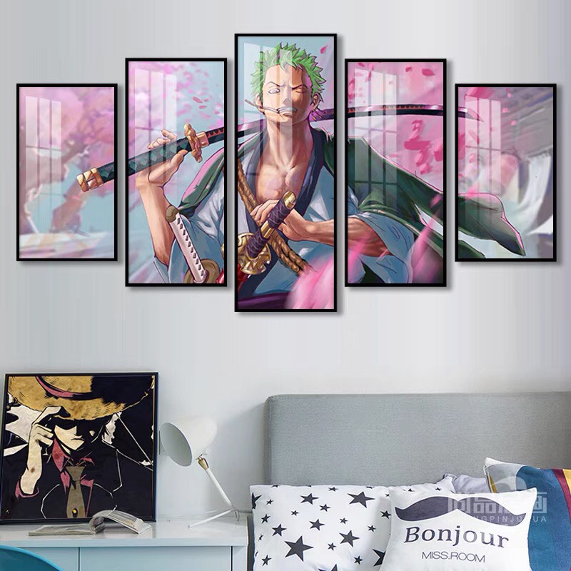 Set 5 Tranh One piece Tráng Gương Cao Cấp Luffy/ Zoro/ Sanji/ ACE Tráng Trí Phòng Khách/ Game/ Phòng Ngủ