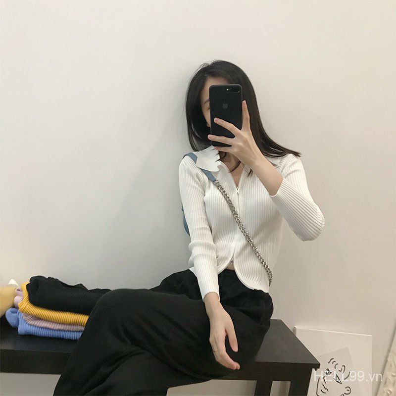 Áo Cardigan Dệt Kim Hai Đầu Tay Dài Dáng Ôm Có Khóa Kéo Thời Trang Mùa Thu Mới Cho Nữ