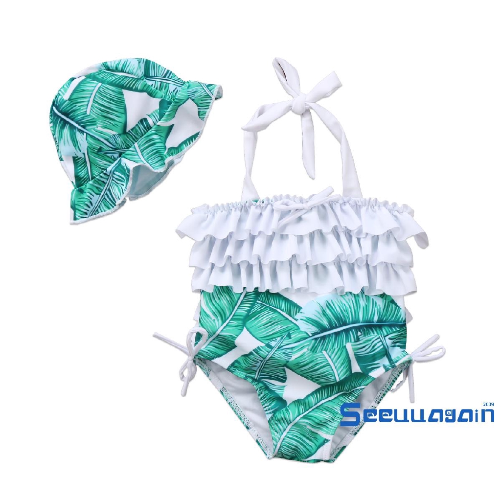 Bộ bikini liền thân họa tiết lá cọ cho mẹ và bé