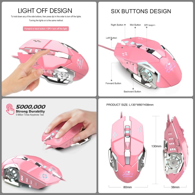 Chuột LED 3200 DPI Gaming Mouse X500 Pink