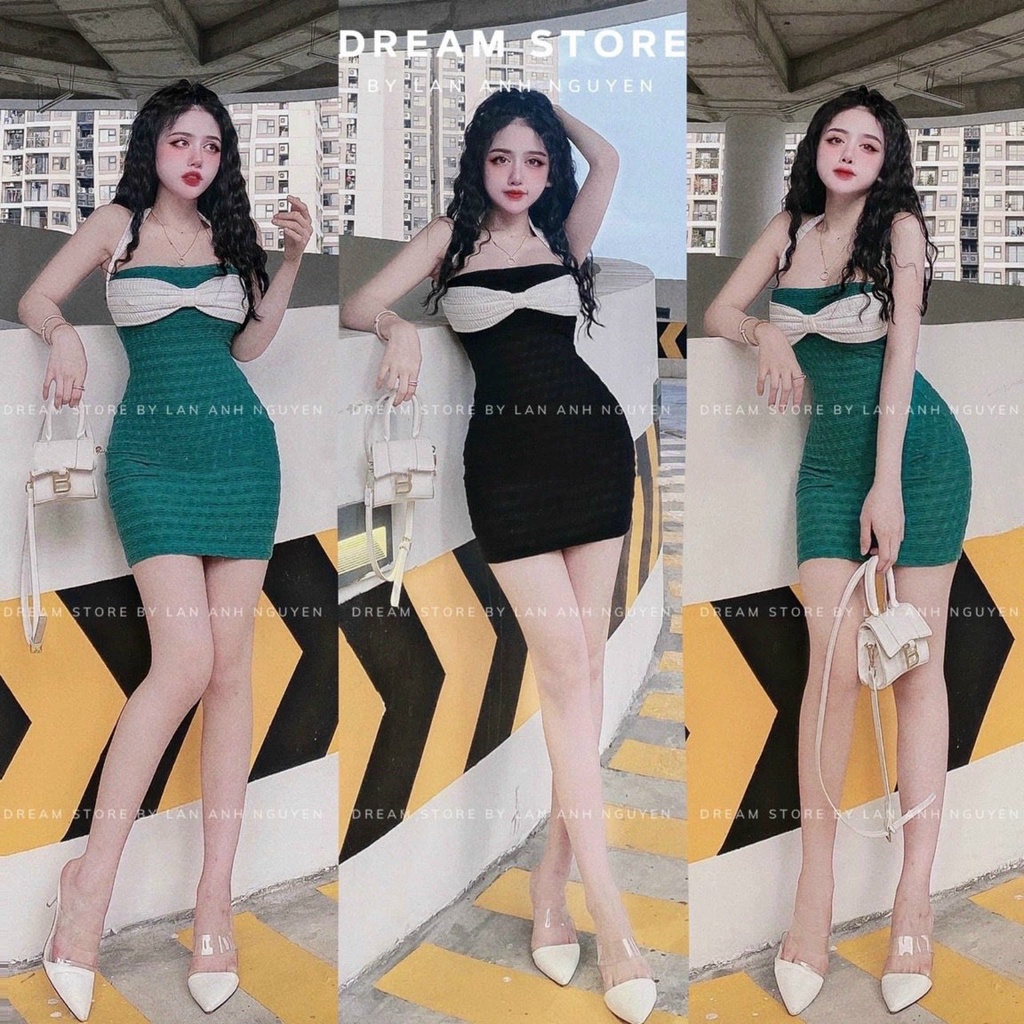 Đầm yếm nơ ngực màu trắng ôm body cực hot , chất thun gân mềm mịn mk