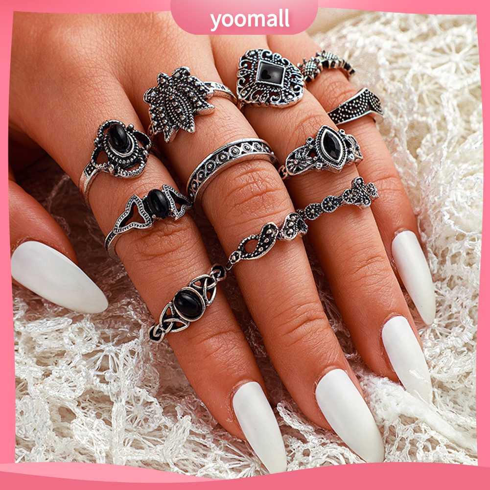 Yomall♡ Set 11 Nhẫn Nữ Đính Ngọc Thời Trang