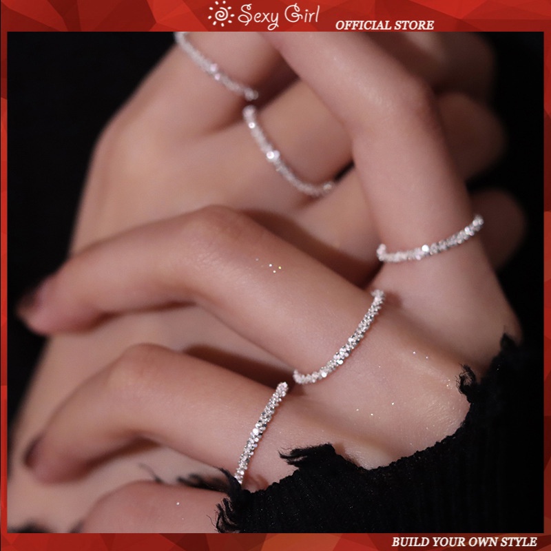 Nhẫn dạng chuỗi siêu lấp lánh có thể xếp chồng lên nhau cỡ 16/17/18mm thời trang hàn quốc cho nữ