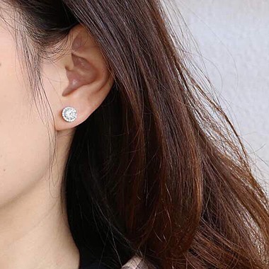Khuyên Tai Bạc Nữ Dạng Viền Tròn Đính Đá - Minh Canh Jewelry