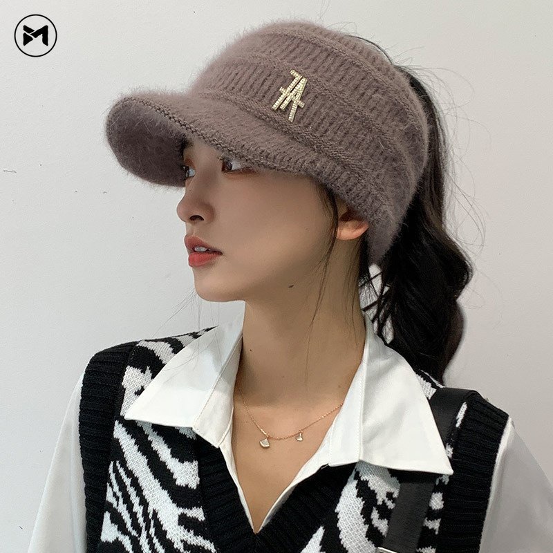 Mũ Len Dệt Kim Phối Lông Thỏ Phong Cách Thời Trang Thu Đông Nhật Hàn