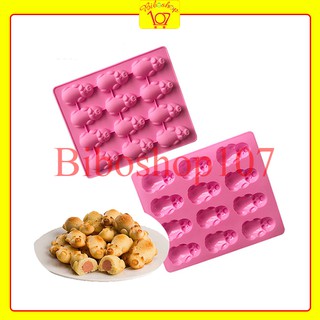 Khuôn silicon làm thạch, rau câu, kẹo, socola 12 chú heo nằm