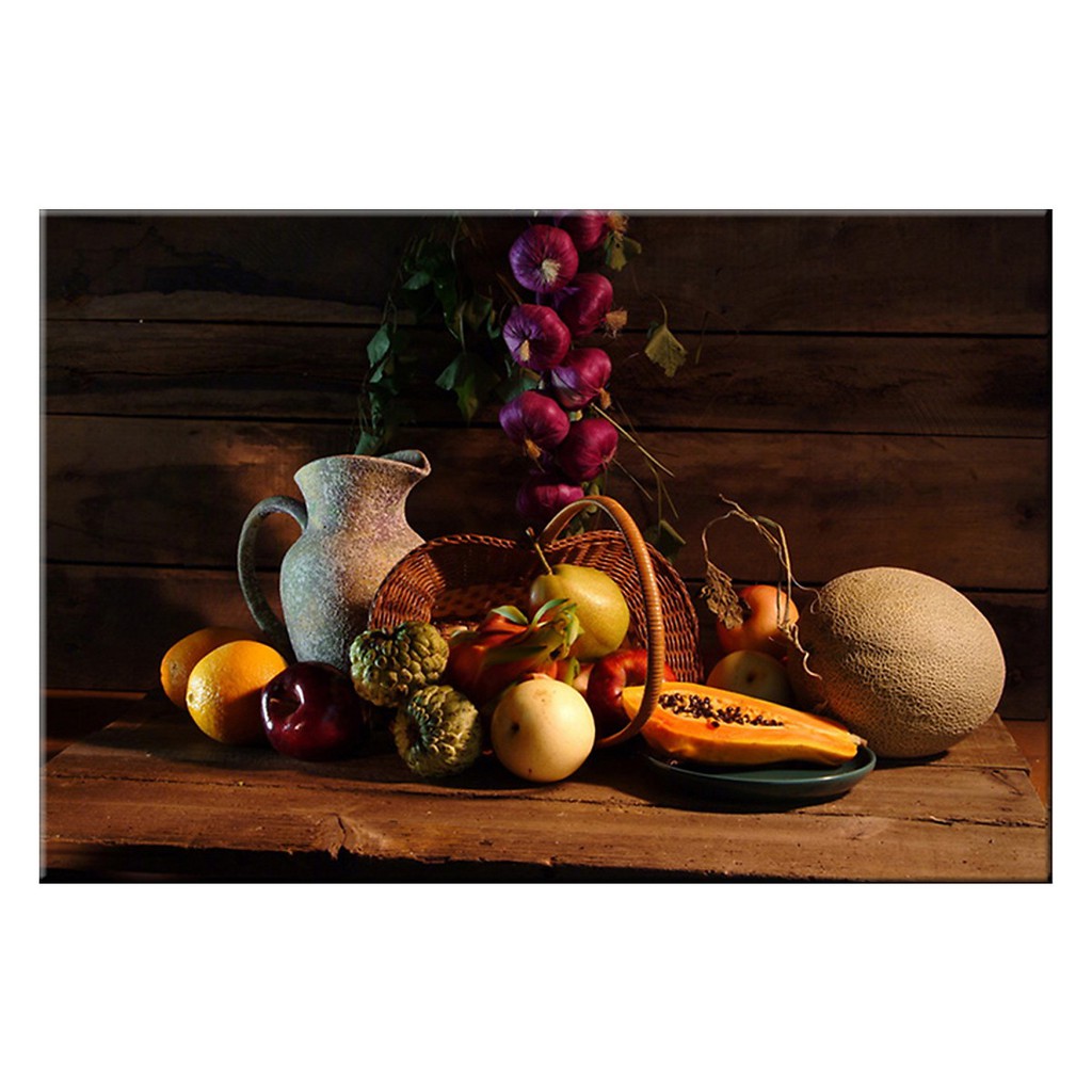 Tranh treo tường tranh canvas / tranh tráng gương hoa quả phòng ăn 1PA016