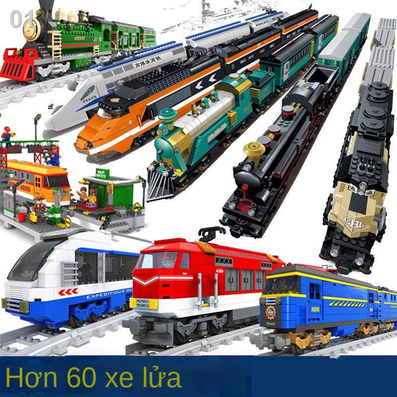 ▫☍Khối xây dựng Kaizhi tương thích với Lego tàu điện đường ray xe lửa xếp hình lắp ráp đồ chơi nhỏ cho bé trai