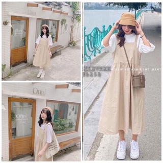 Set Váy Nữ, Bộ Yếm Kaki Mix Kèm Áo Thun Cotton/ Set Yếm Nữ Áo Thun Dáng Rộng [FreeShip]