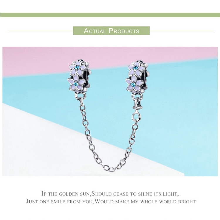 Mặt charm Bamoer hình hoa cúc xinh xắn phối dây mắt xích Bạc 925 trang trí vòng tay