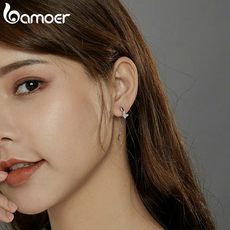 Khuyên Tai Bamoer BSE436 Bằng Bạc Thật 925 Hình Bướm Bay Thời Trang Cho Nữ