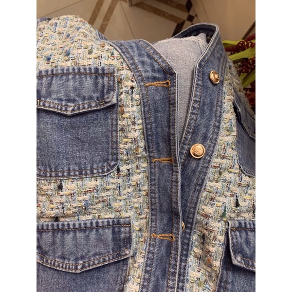 Áo gile dạ Tweed phối bò denim Ulzzang siêu xinh ❤️