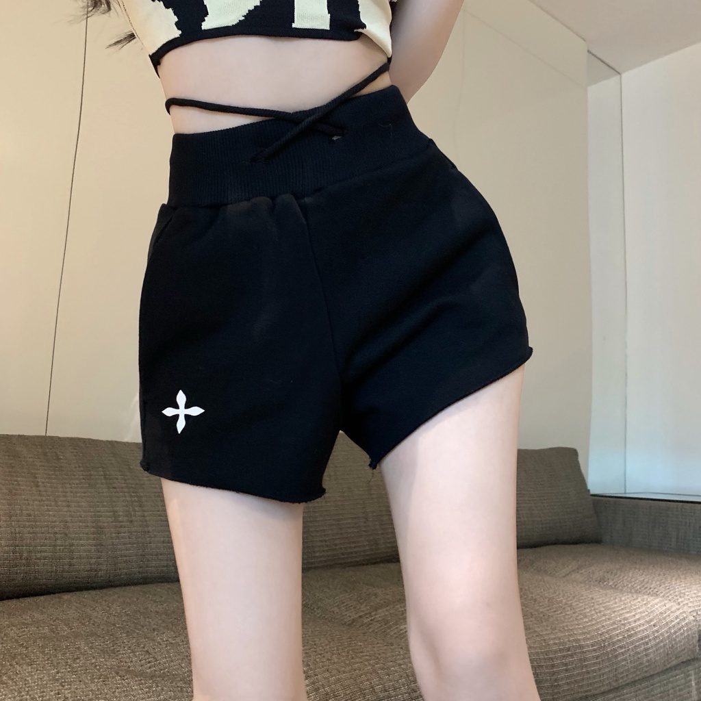 Quần Short Thể Thao Dáng Chữ a Lưng Cao Ống Rộng Màu Trơn Dễ Phối Đồ Thời Trang Phong Cách Hàn Quốc Cho Nữ