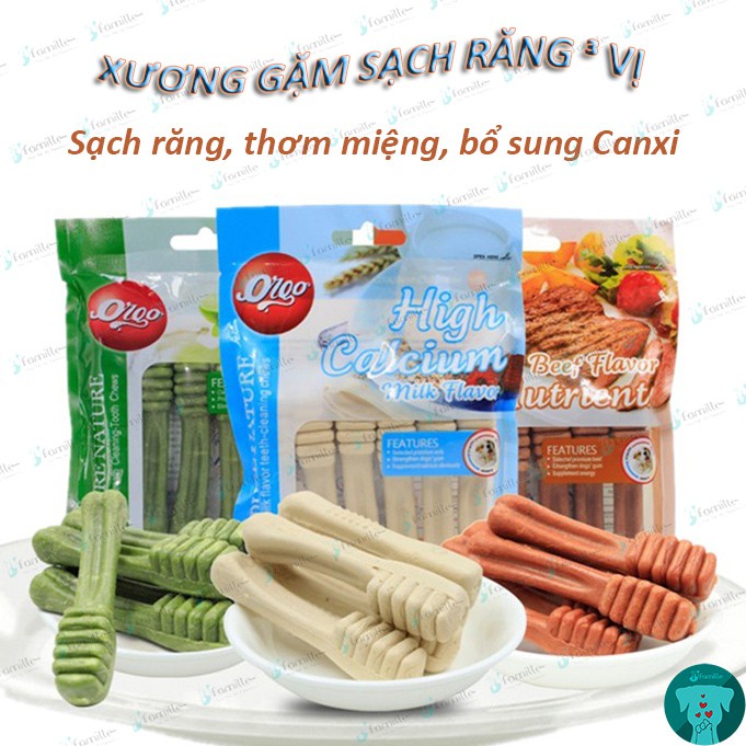 [SẠCH RĂNG]Xương Gặm Sạch Răng 3 Vị Cho Chó, Thơm Miệng, Bổ Sung Canxi, Bánh Thưởng Cho Thú Cưng. Gói 6c 90gr - JFamille