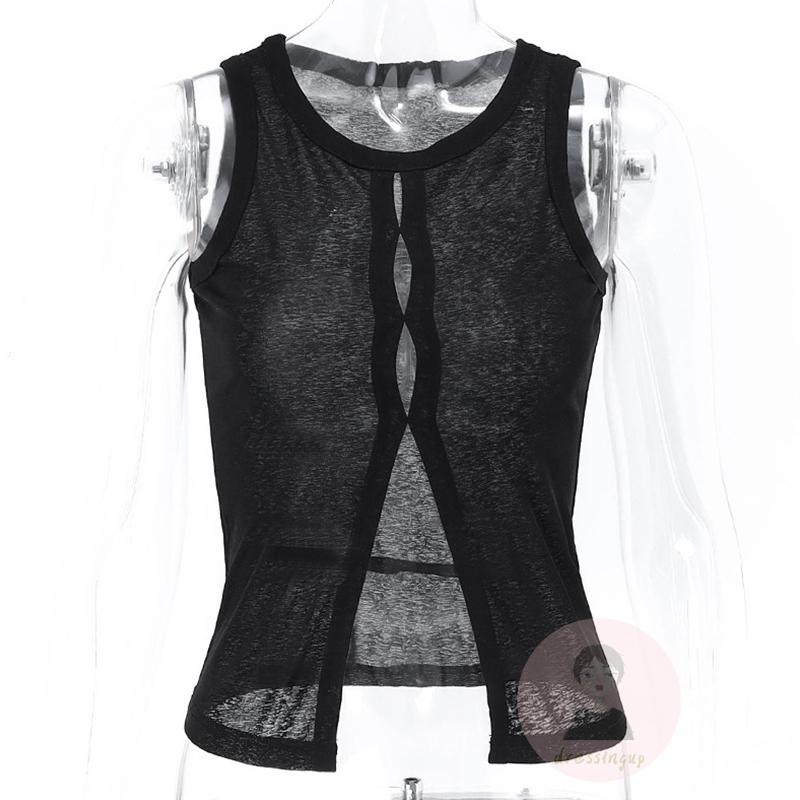 Áo Lưới Không Tay Cổ Tròn Màu Trơn Thời Trang Dành Cho Nữ