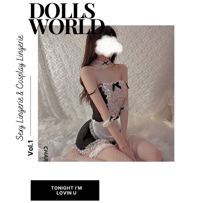 Bộ đồ Cosplay hầu gái, Set đồ lót Cosplay Maid màu đen – đỏ Sexy, gợi cảm khó cưỡng – Dolls World D812