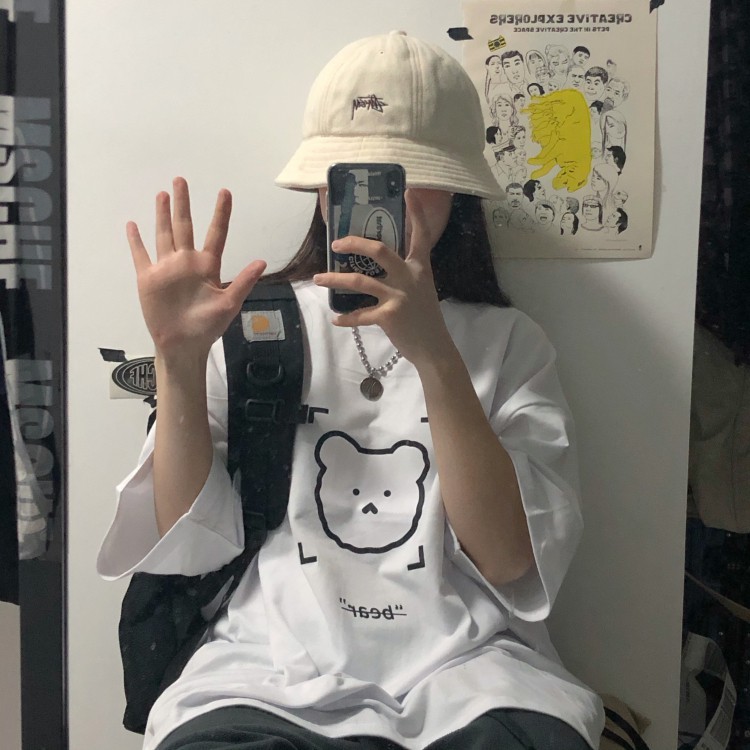 Áo Thun Tay Ngắn Dáng Rộng In Hình Gấu Dễ Thương Phong Cách Hàn Quốc Cho Nữ | BigBuy360 - bigbuy360.vn