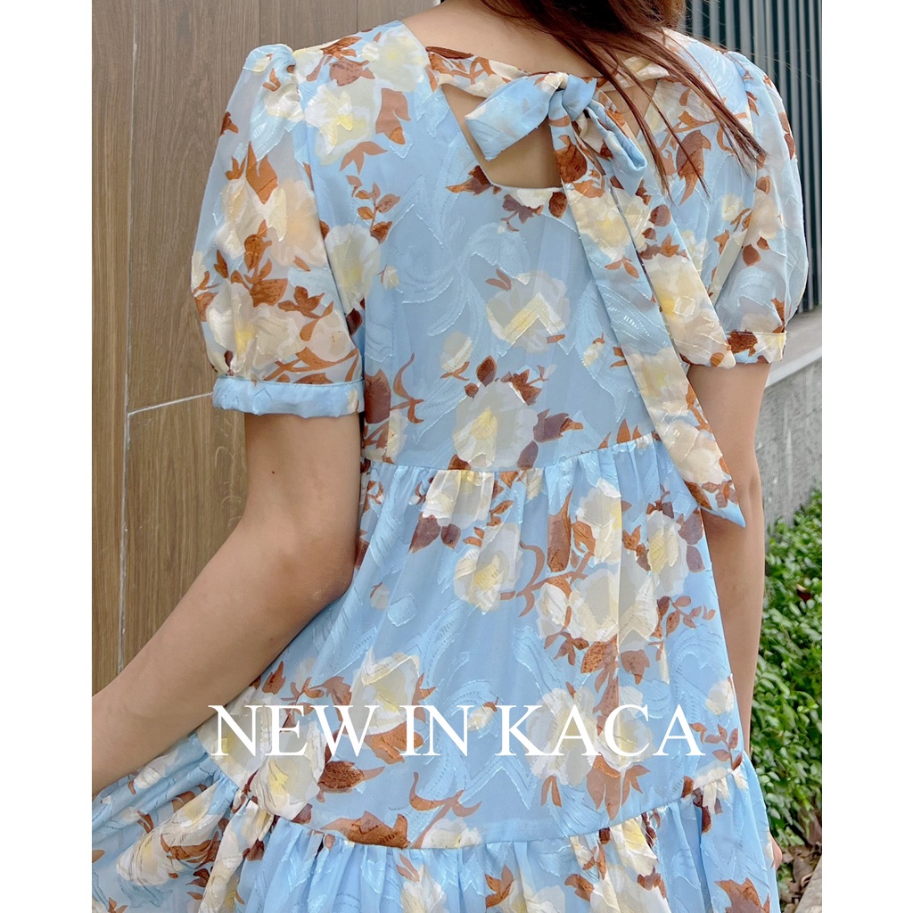 Váy hoa váy thiết kế Kate Dress với họa tiết hoa xanh, lót Habutai mềm, mịn - KACA