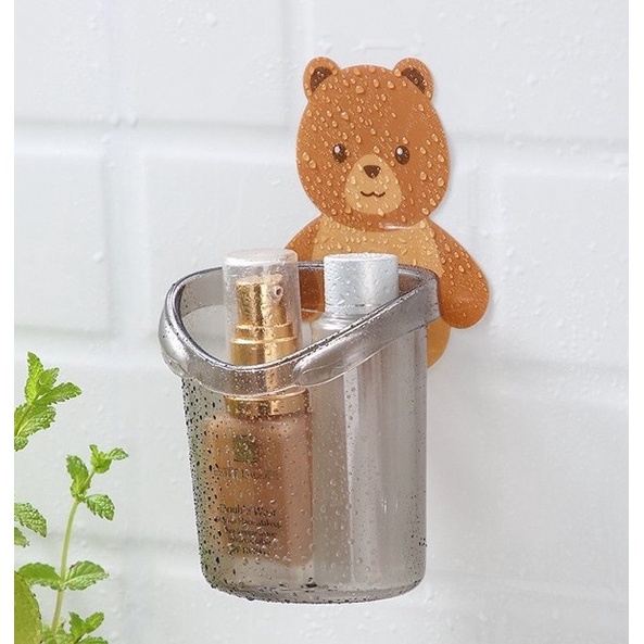 Cốc Gấu Dán Tường Đa Năng Để Đựng Bàn Chải Đánh Răng Có Lỗ Thoát Nước Tiện Lợi  Kệ Hộp Dán Tường Đựng Xinh Xắn Freeship