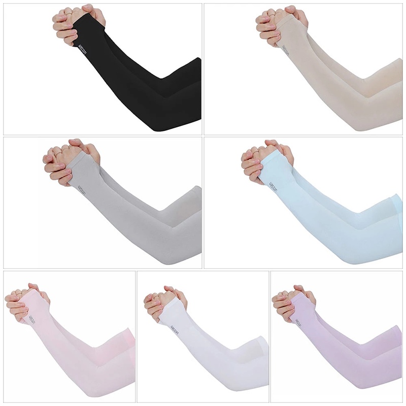 Đôi Găng Tay Chống Nắng 50 + UV Bảo Vệ Cánh Tay Bằng Lụa Lạnh Mỏng Dành Cho Nam Nữ Đi Bộ Đường Dài Mùa