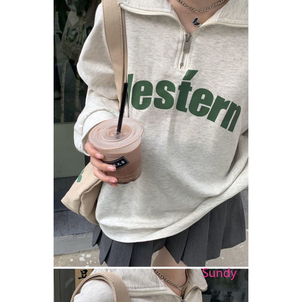 Áo Sơ Mi Tay Dài Dáng Rộng Màu Xám Nhạt Phối Khóa Kéo Thời Trang Xuân Thu Phong Cách Hàn Quốc Cho Nữ