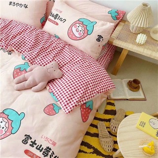 Bộ Drap & Chăn Phao Cotton Poly Dâu Nhật
