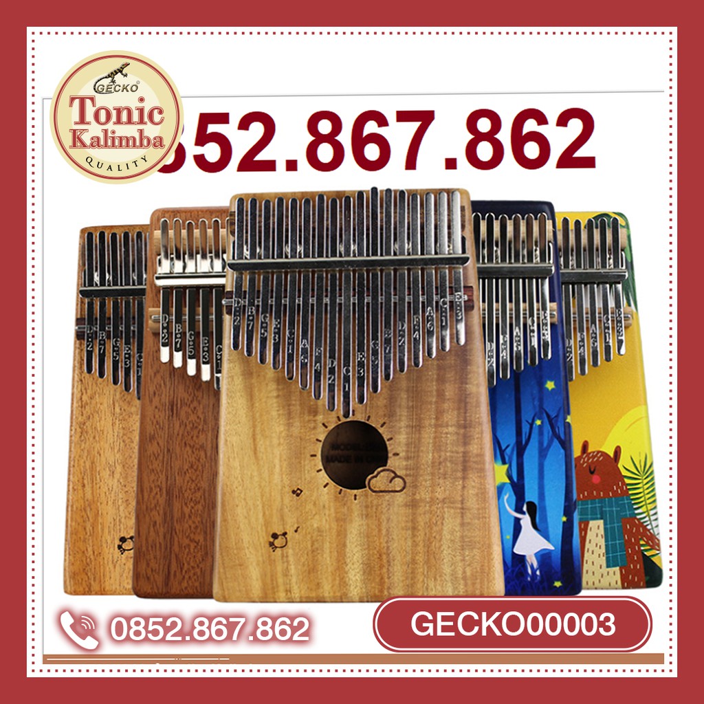 Đàn kalimba 17 phím gỗ nguyên khối Mahagony GECKO000030- Âm vang phím chuẩn