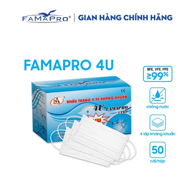 Khẩu trang y tế 4 lớp kháng khuẩn Famapro 4U ( 50 cái/ hộp )