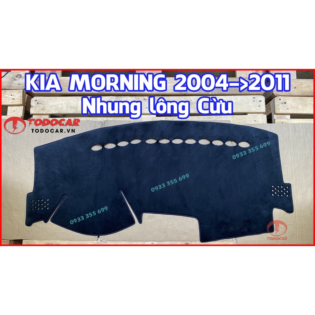 Thảm Taplo KIA MORNING bằng Nhung lông Cừu, Da vân Carbon, Da vân Gỗ