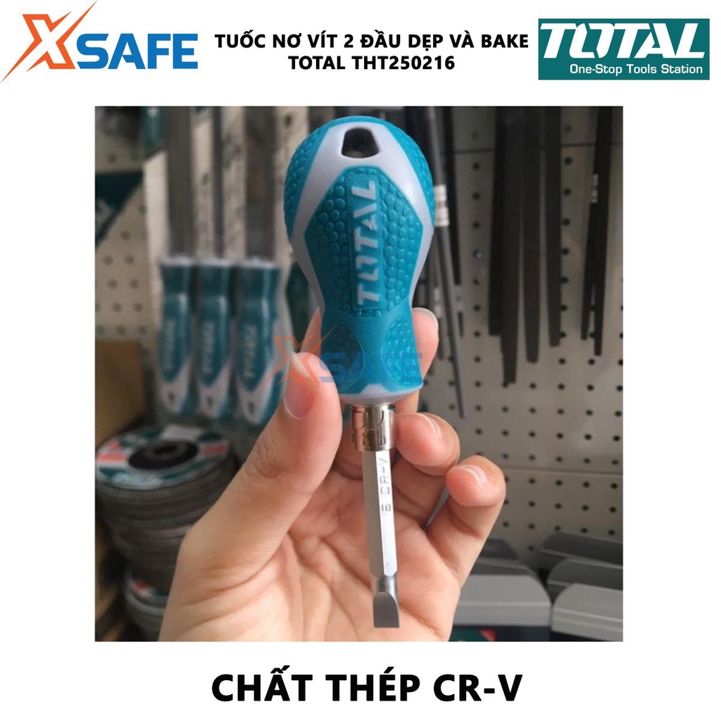 Tuốc nơ vít 2 đầu dẹp và bake TOTAL THT250216 | Bộ tua vít 2 trong 1 kích thước 6.3X75MM, PH2+SL6 chất liệu thép CR- V