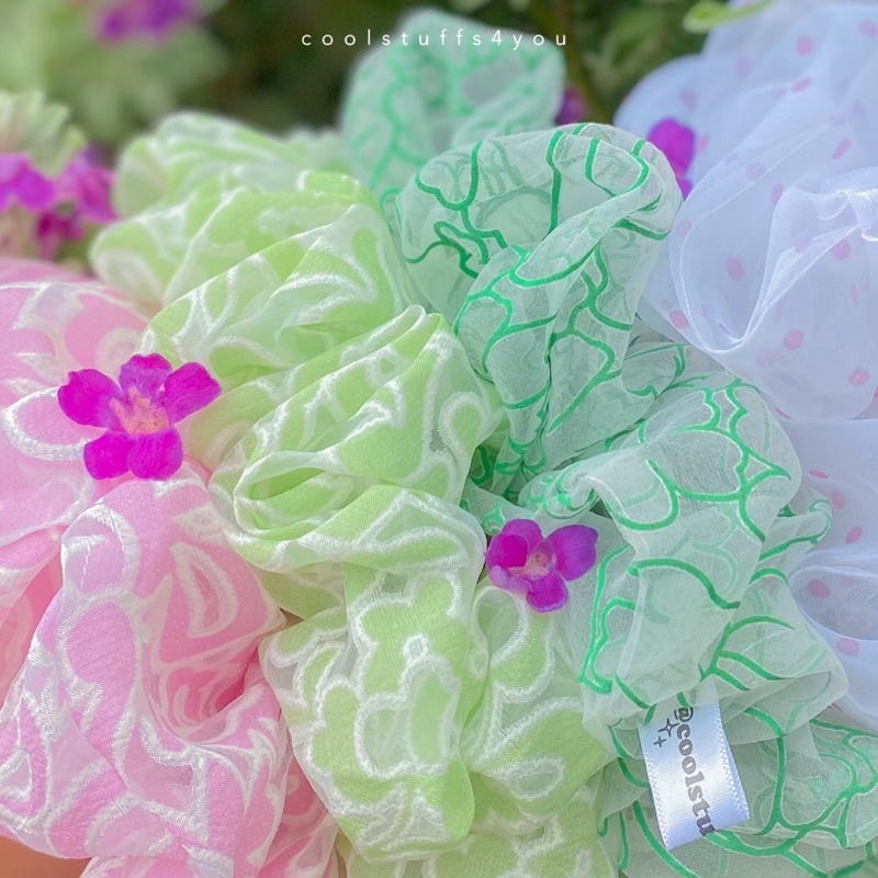 Buộc Tóc Scrunchies Voan Phồng Hoạ Tiết Nhiều Mẫu Bigsize Siêu To