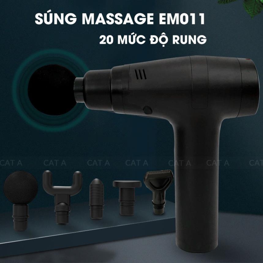 Súng massage cầm tay không dây M011 - 20 Mức độ rung,6 đầu massage, Trị đau nhức,giảm căng cơ - Bảo hành 12 tháng