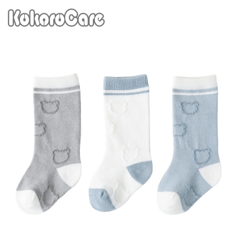 Bộ 3 đôi vớ KOKOROCARE YS-11 cổ cao vừa họa tiết gấu đáng yêu cỡ S/ XL dành cho bé 0-1/ 5-8 tuổi