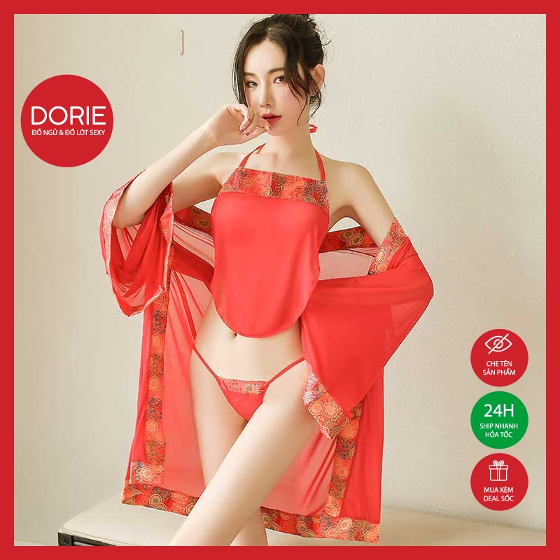 Đồ ngủ sexy nữ gợi cảm yếm ngực cổ trang kèm áo choàng quyến rũ 9005