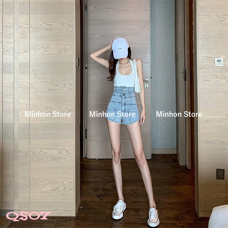 [Video - Freeship] Quần Đùi, Quần Short Jean Nữ Cạp Cao - 2 Cạp Túi Hộp Phía Trước Siêu Cá Tính (Minhon Store QS07) | BigBuy360 - bigbuy360.vn