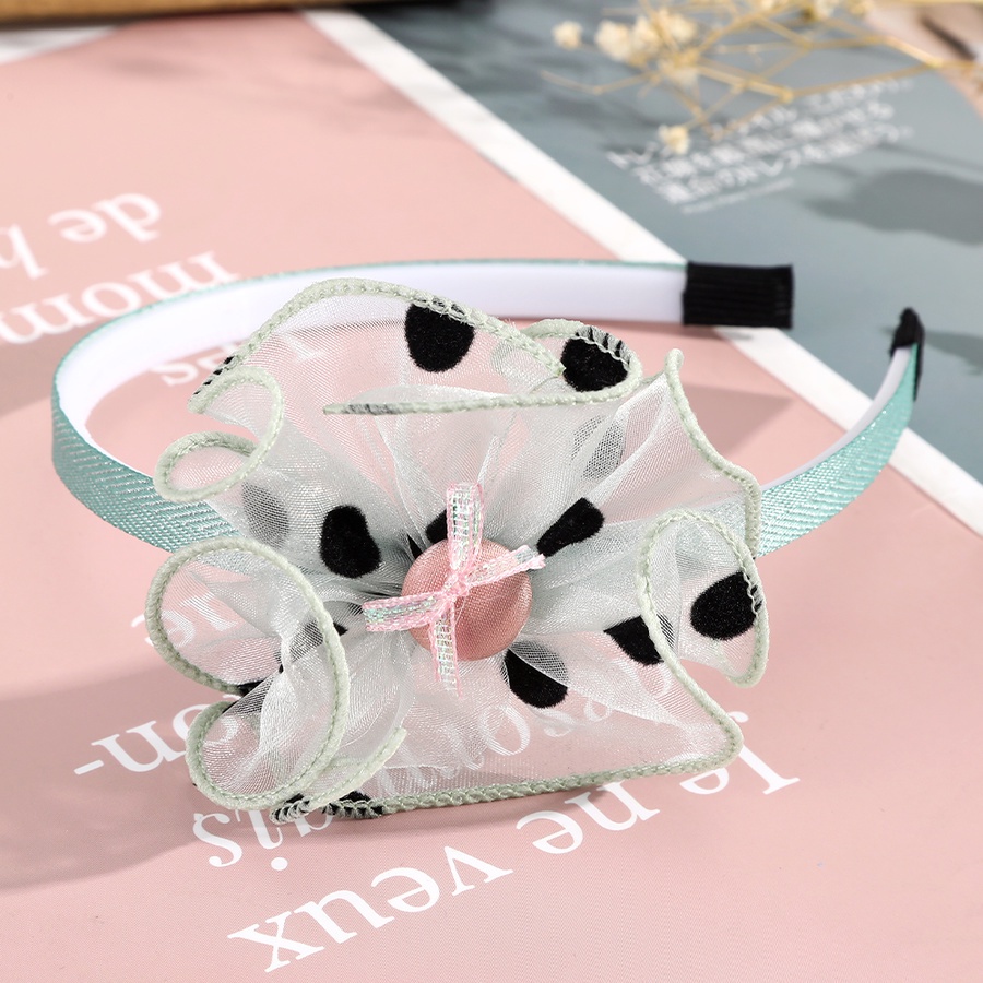 Băng đô vải lưới cột nơ in họa tiết chấm bi đáng yêu cho bé gái