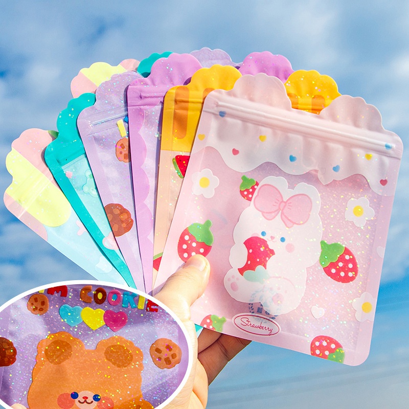 Bộ 5 Túi Zip Nhựa Tự Dính In Họa Tiết Hoạt Hình Dễ Thương Đựng Bánh Quy / Kẹo / Thực Phẩm