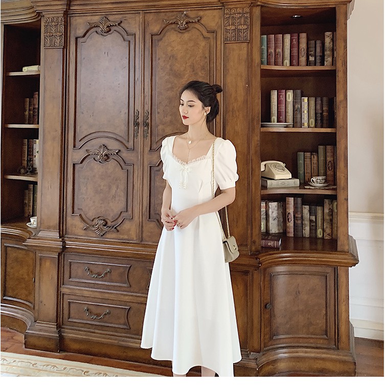 Váy đầm màu trắng kem cổ điển vintage dáng xòe công sở đi tiệc thanh lịch hàng thiết kế đủ size s m l | BigBuy360 - bigbuy360.vn