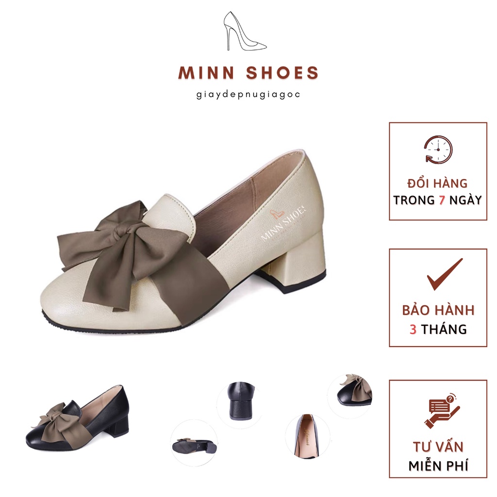 Giày Nữ nơ lụa cao gót đế 3 phân Phong Cách Hàn Quốc 2021 MINN SHOES (D49)