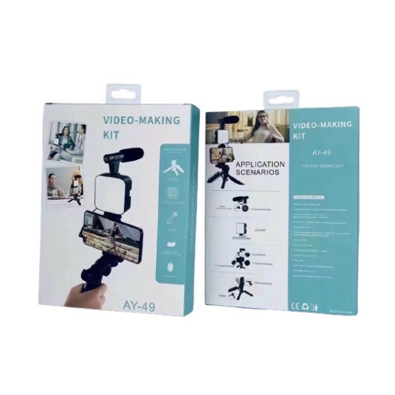 Gậy Tripod chụp ảnh quay phim đa năng AY-49 hỗ trợ đèn + mic thu âm rời chụp ảnh 3 chân AY 49 tích hợp nhiều tính năng M
