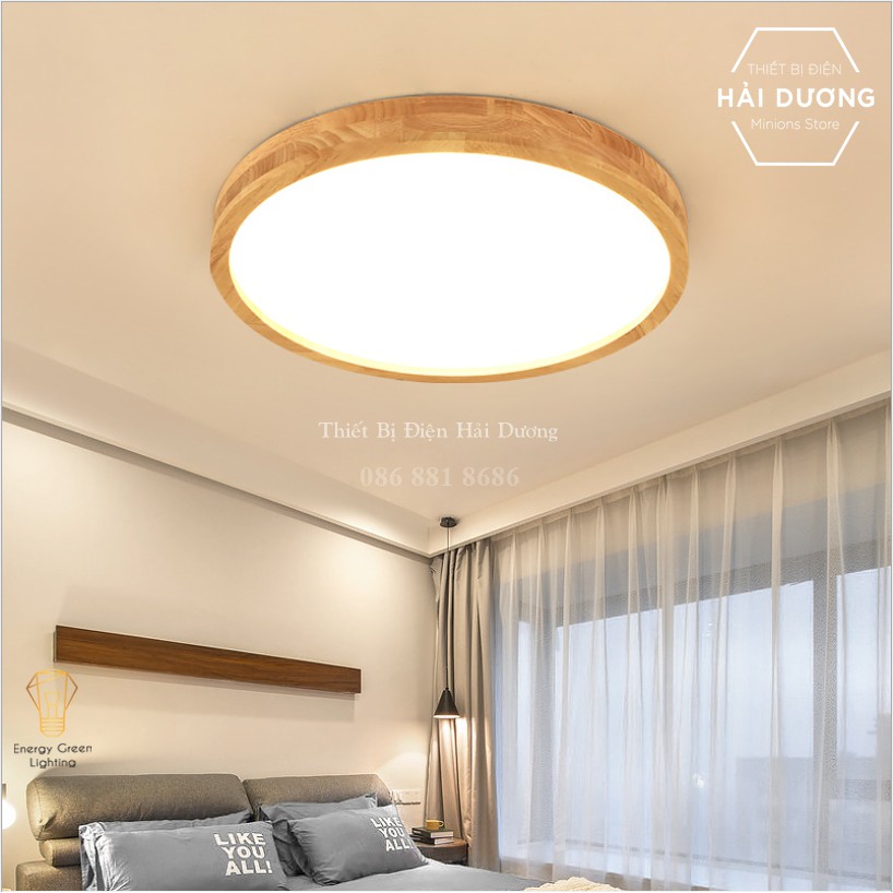 Đèn LED Ốp Trần Gỗ OT-3027 - Đường Kính 40cm - Phong Cách Hiện Đại - 3 Chế Độ Ánh Sáng - Energy Green Lighting