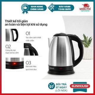 Ấm siêu tốc, bình đun siêu tốc sunhouse htd1182, inox 2 lớp chất lượng cao, đun sôi nhanh chóng. 4.8