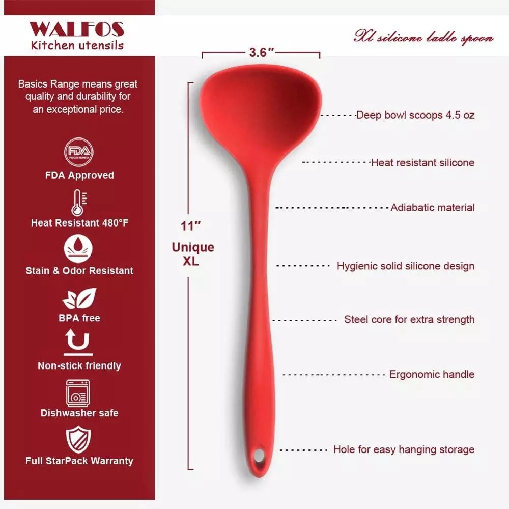 Bộ 5 dụng cụ hỗ trợ nấu ăn WALFOS bằng silicone thiết kế cán dài tiện lợi