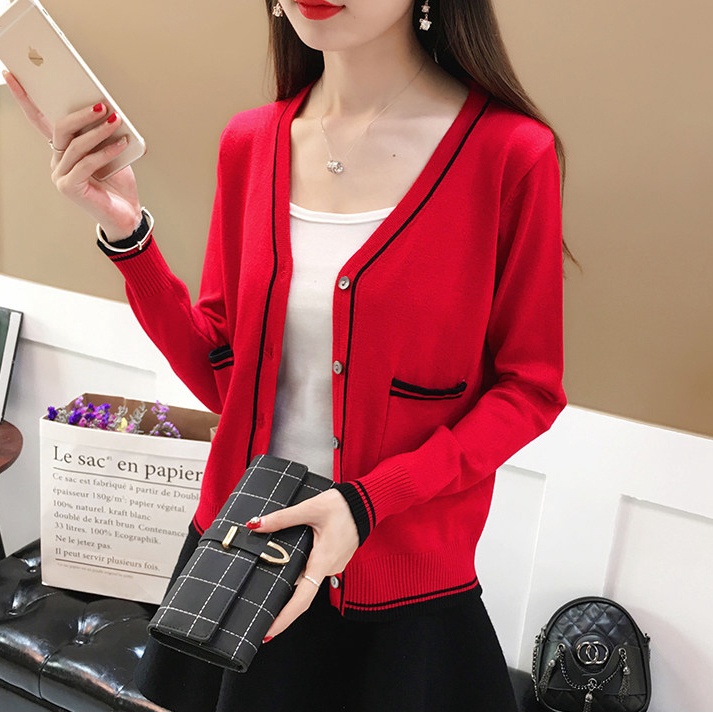 【ZHELIHANGFEI】Áo Khoác Cardigan Dệt Kim Tay Dài Cổ Chữ V Dễ Phối Đồ
