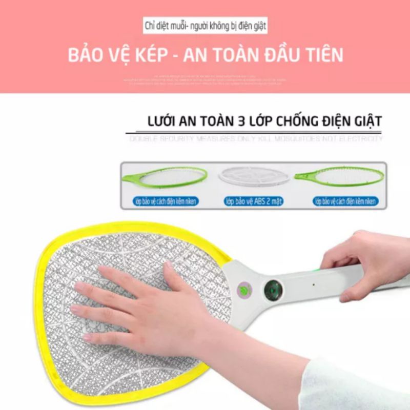 Vợt muỗi 3 lớp, vợt bắt muỗi Mỹ Linh, dụng cụ vợt lưới điện diệt ruồi, muỗi, côn trùng, có đèn LED ML3688