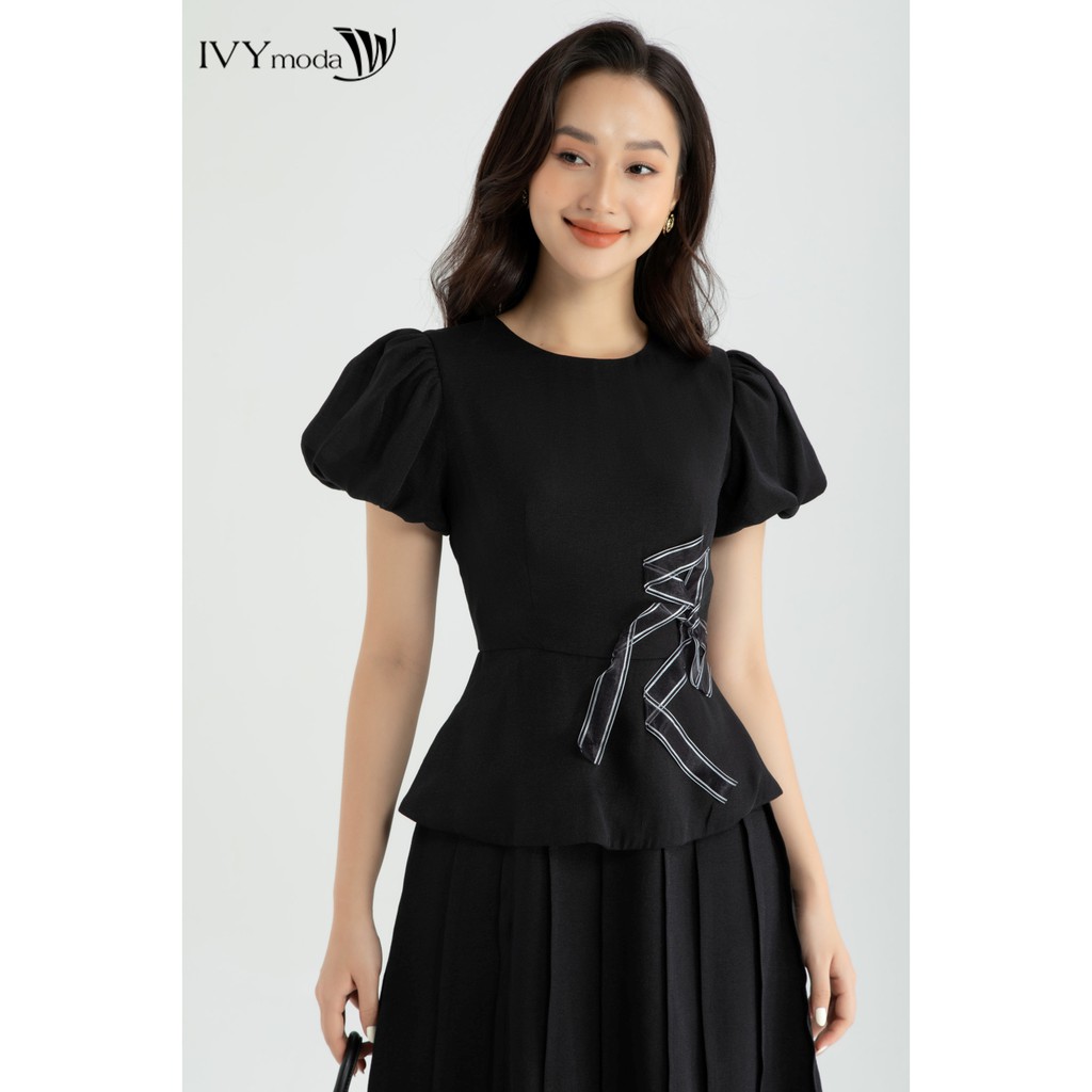 Đầm voan đính nơ thiết kê IVY moda MS 48B8614
