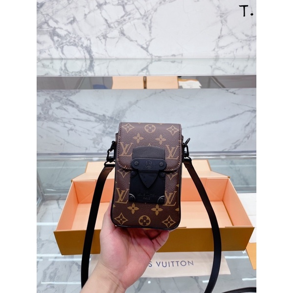 💥HÀNG 1:1💥Túi hộp L.V. mini đeo chéo vai FULLBOX_Túi L.V. nắp cài vân hoa da thật nhập khẩu New