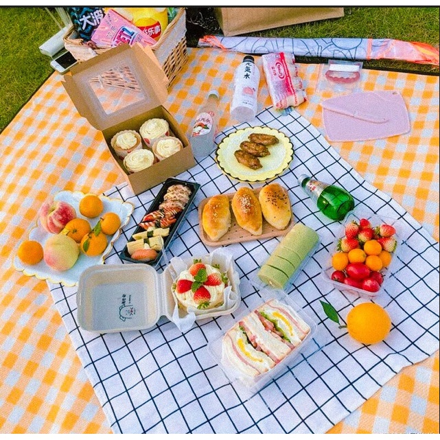 Khăn tấm thảm trải picnic dã ngoại du lich đi biển phượt cắm trại chụp ảnh trải bàn vintage PVC chống thấm nước kẻ caro