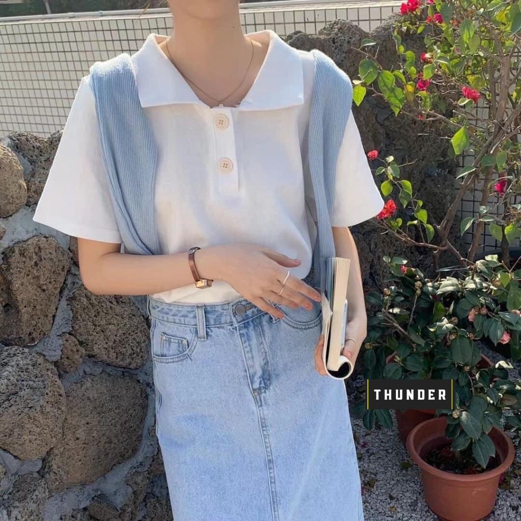 Áo thun POLO BASIC THUNDER Unisex phông trơn nam nữ tay lỡ mùa hè oversize form rộng thời trang phong cách Hàn Quốc | BigBuy360 - bigbuy360.vn