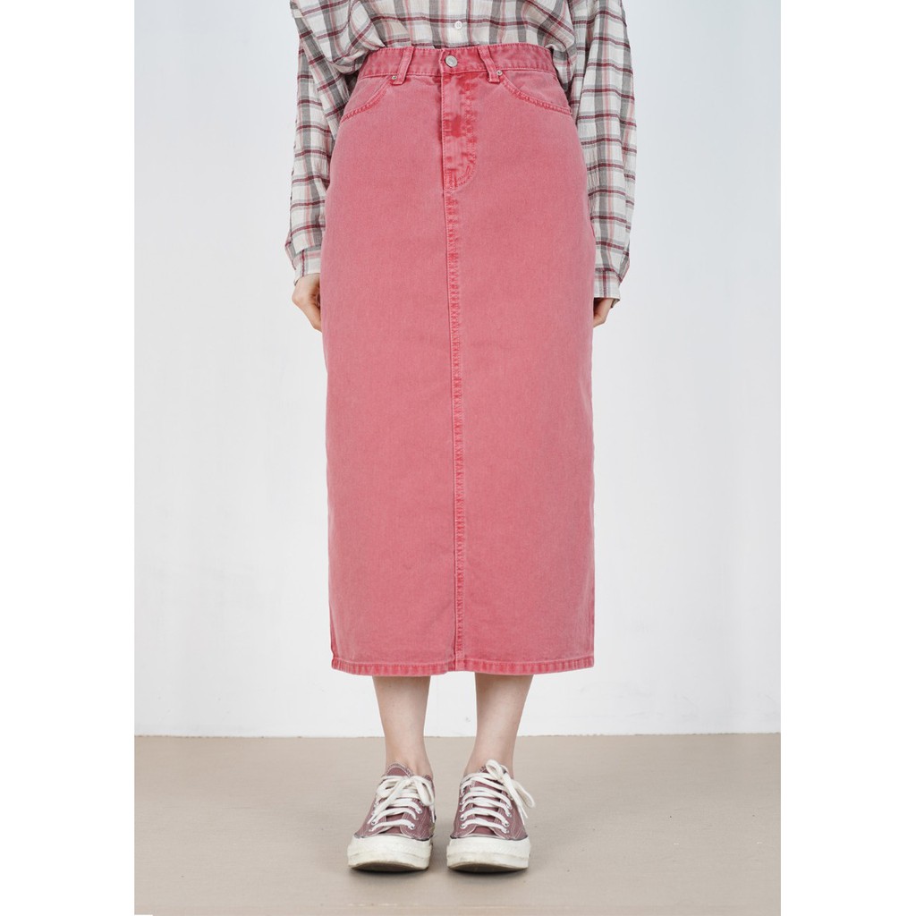 [gwilee] cherry skirt - chân váy jeans màu hồng / chân váy midi Hàn Quốc